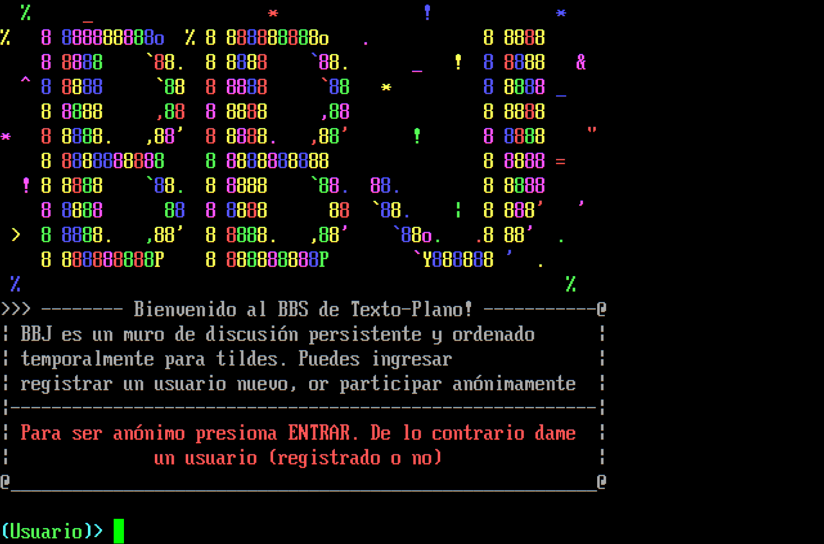 Pantalla de inicio al ingresar al cliente de BBJ escrito en Python